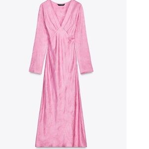 ZARA PINK JACQUARD MIDI DRESS